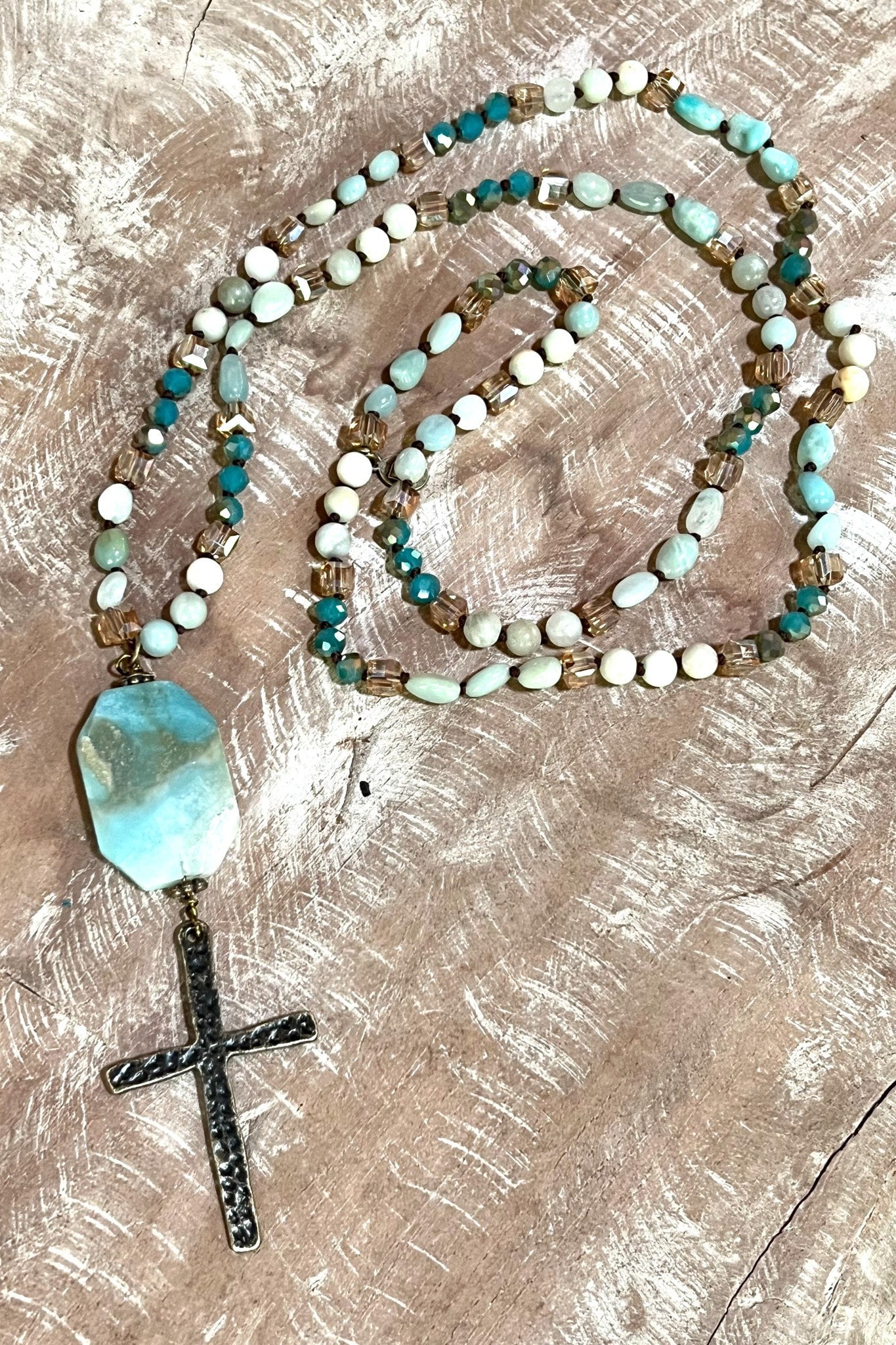 STEPHANIE Natural Stone Cross Necklace